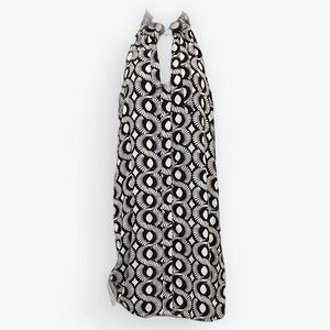 Kaari Blue Abstract Black & White Fan Tie Neck Everyday Essentials Dress NWT~ XS